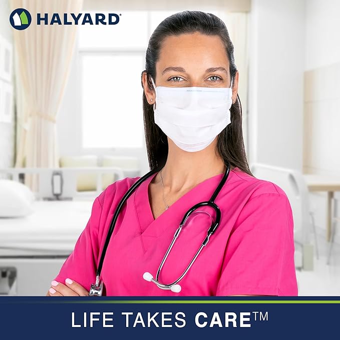 HALYARD FLUIDSHIELD 1 Fog-Free Disposable Procedure Mask,with SO SOFT Lining&SO SOFT Earloops,Pleat-Style,White,Level 1,41802