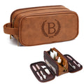 Travel Toiletry Bag For Mens PU Leather Engraved Initials (Yellow Brown B)