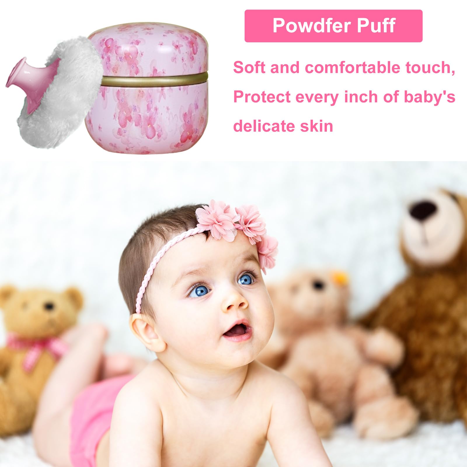 Qopoto Body Powder Puff and Container for Dusting Powder, Women Powder Puff and Powder Case for Bath and Travel (Sakura)