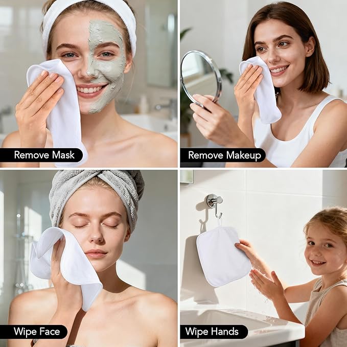 SINLAND Microfiber Facial Cloths Fast Drying Washcloth 8inch x 8inch Absorbent Face Wash Cloth Soft Makeup Remover Cloths