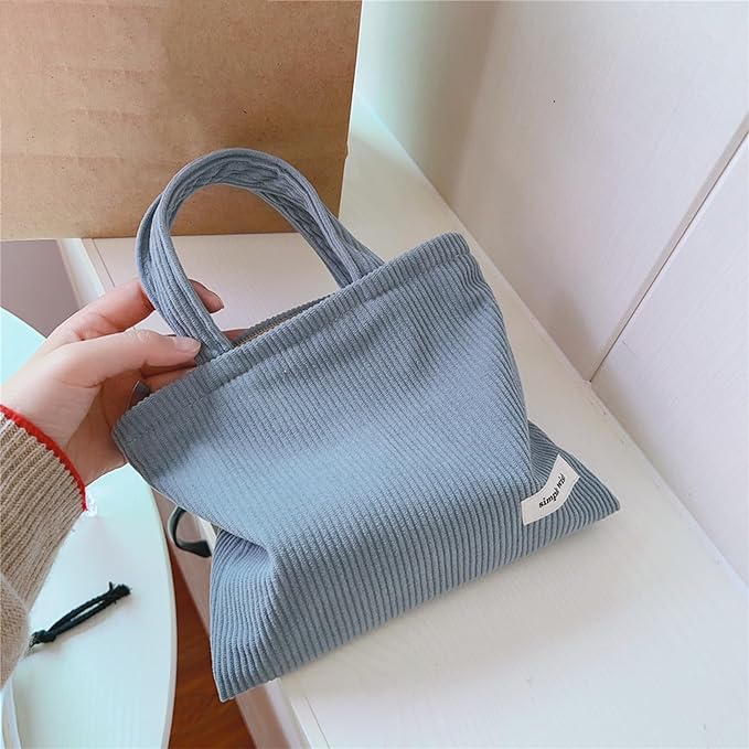 Wudygirl Makeup Bag Travel Cosmetic Bag for Women Small Makeup Pouch with Handle Zipper Cosmetic Pouch Handbag Aesthetic 8.3" x 6.7"(Light Blue)