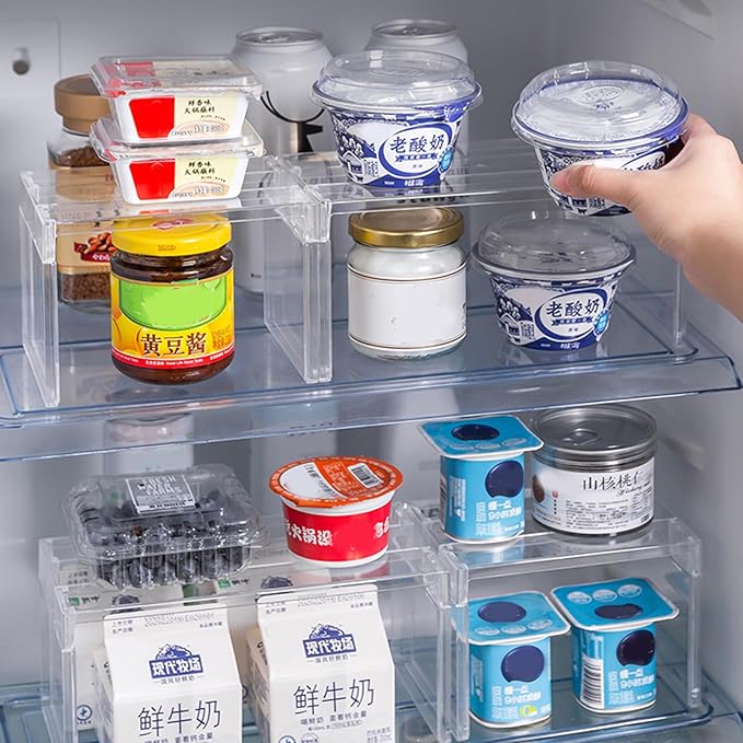 Multi Purpose Layered Fridge Rack Space Saving Kitchen Organiser Shelf Accessory Transparency Cosmetics Desktop Stand Layered Refrigerator Divider