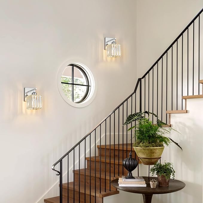 Modern Wall Sconce Set of Two Indoor Wall Lamp Chrome Wall Sconces Crystal Wall Light Bathroom Vanity Light Fixtures Wall Mounted Room Sconce Wall Lighting