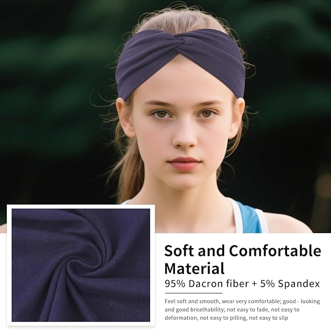 12 Pcs Stretchy Headbands for Women, Absorbed Sport Headband Soft Twist Knotted Hairbands for Daily Life Yoga Workout(Black/Dark blue/Brown/Grey)