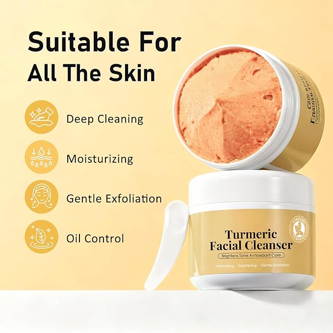 OUPEICHARM Turmeric Rice Mochi Face Cleanser Wash Cream,Moisturizing,Deep-Cleansing,Oil Control,Makeup Cleansing Balm for Women for All Skin Types（5.29oz）