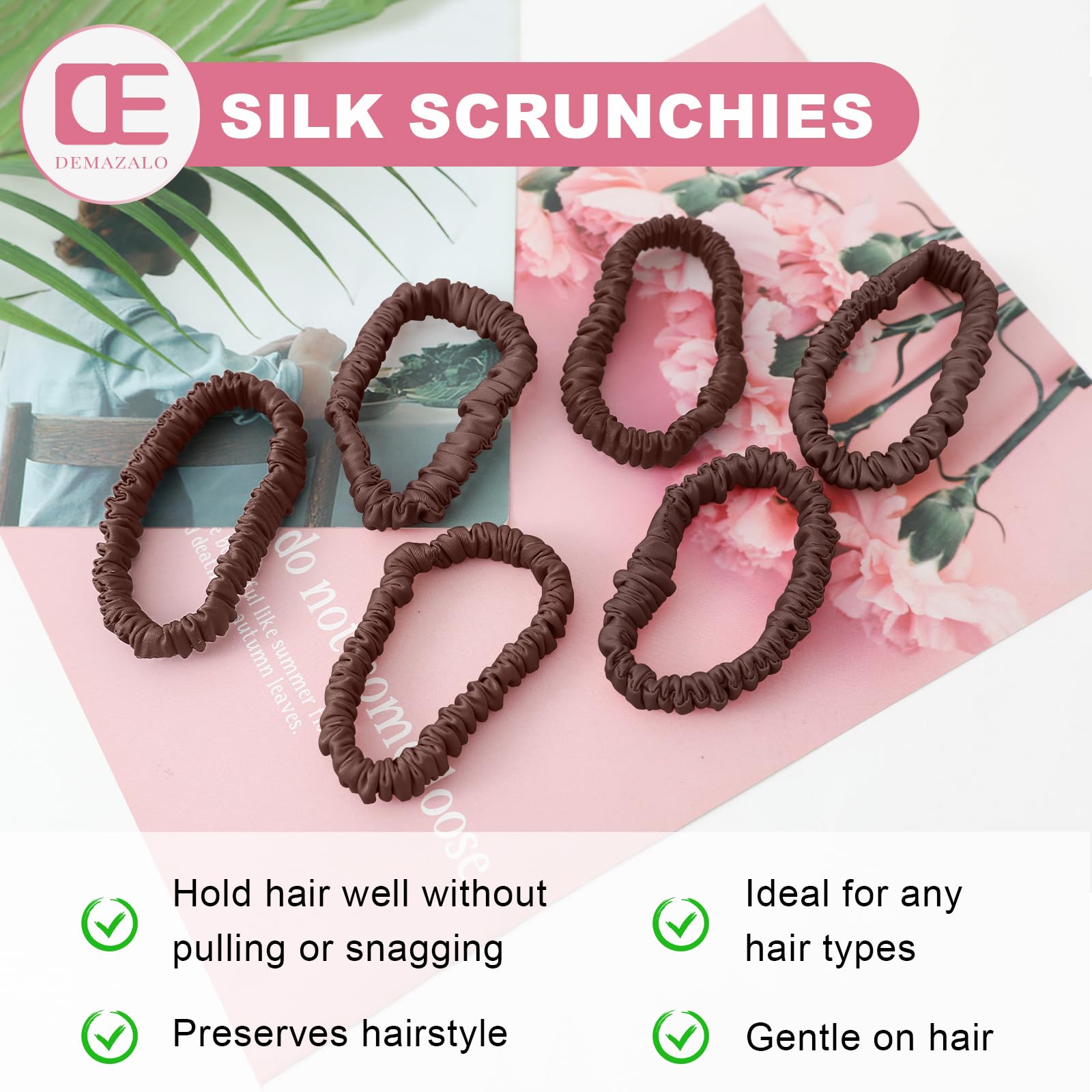 6Pcs Silk Hair Ties 100% Pure Mulberry Silk Scrunchies for Women Girls