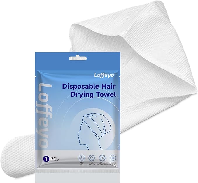 Loffeyo Disposable Hair Drying Cap, 28cm x 75cm, Absorbent Spunlace Non-Woven Fabric, Odorless, Soft & Skin-Friendly, Minimal Linting, Short-Term Reusable, Travel & Home Use