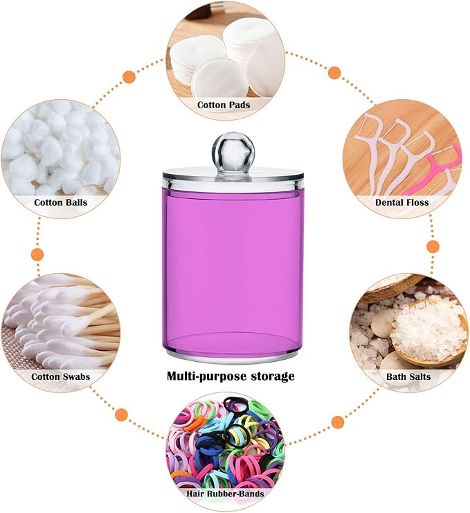 Orchid Qtip Holder Organizer Dispenser Cotton Swabs Cans Plastic Jars with Lid Set 4 Pack Bathroom Storage Canister for Cotton Ball Floss Cotton Pads