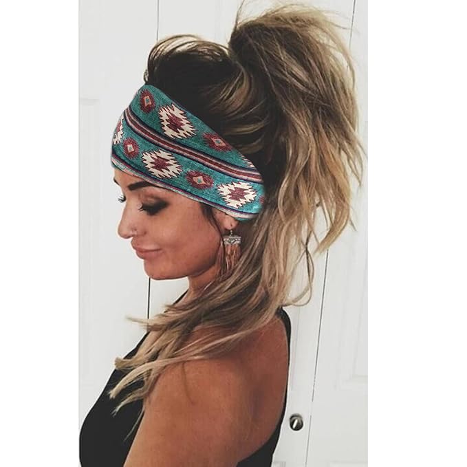 Boho Headbands For Women Fashion Hair Bands Stretch Turban Knoted Head Bands Yoga Running Sweatband Elastic Headband Stylish Wrap Headbands Hair Accessories for Teen Girls 4 Pack