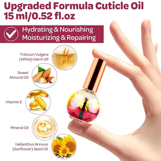 Cuticle Oil, Cherry Cuticle Nail Oil Infused with Real Flowers 15ml