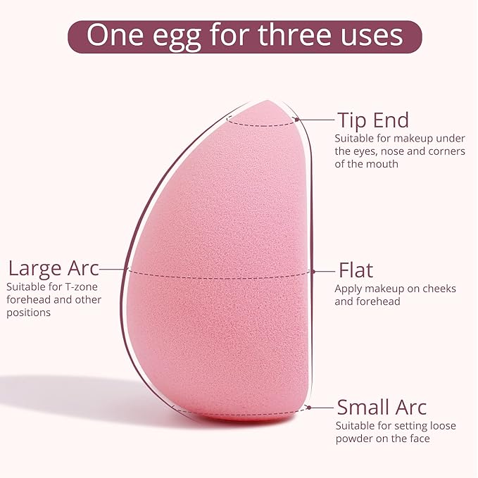 BEAKEY Makeup Sponge 6 Pack, Flat Duo Pink 0 Latex Blending Sponges