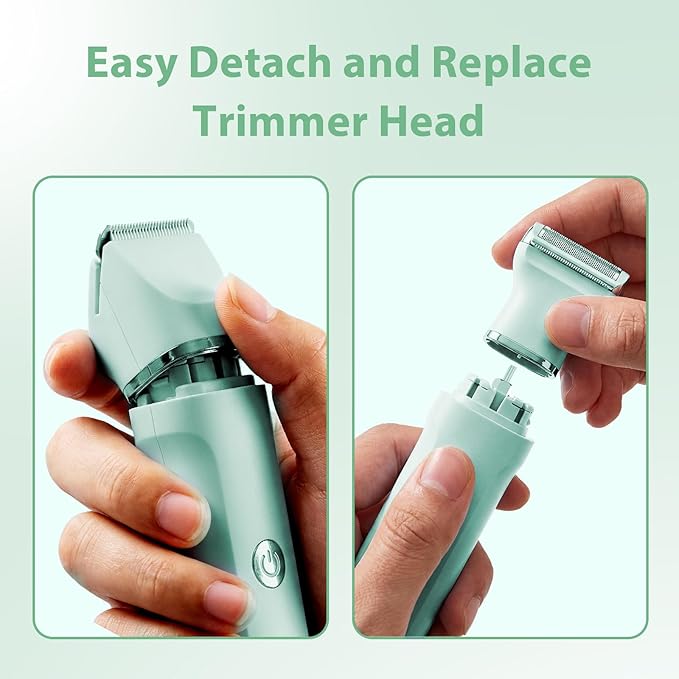 4 in 1 Electric Bikini Trimmer for Women - Wet/Dry Electric Razors for Women, Shaver with Ceramic Blades, Pubic Hair Trimmer, Facial Hair Remover & Nose Trimmer, Gifts (Green)