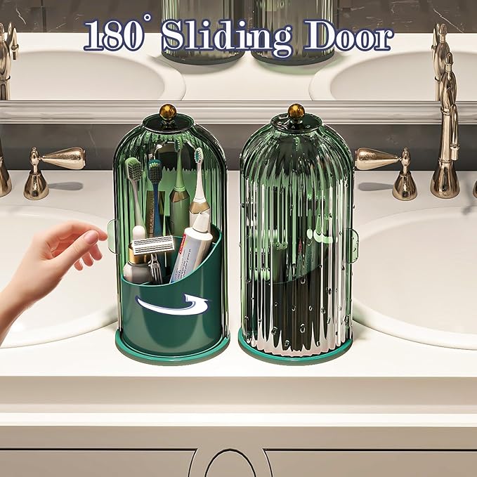 Zufudo Toothbrush and Toothpaste Holders with Cover, All Green