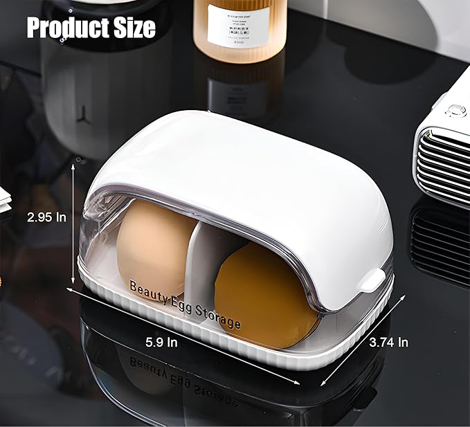 LamChyar Beauty Blender Holder, Makeup Sponge Holder with Lid, Beauty Blender Organizer, Makeup Sponge Case for Countertop (White Lid)