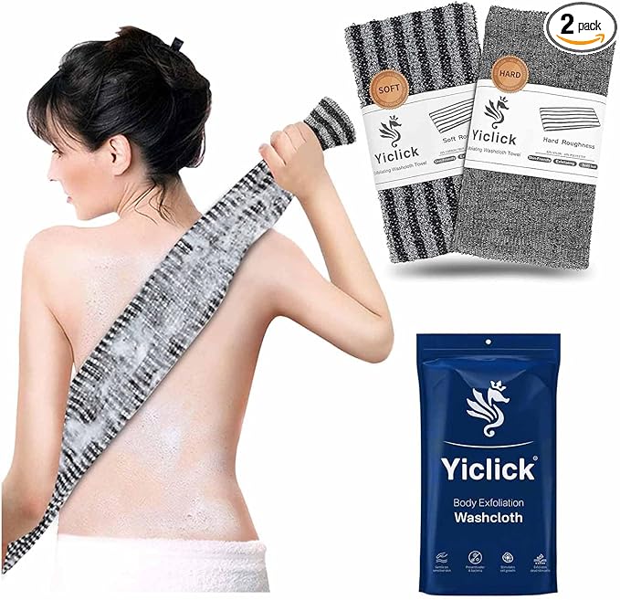 Yiclick Exfoliating Washcloth Towel, Back Scrubber for Shower for Women, Exfoliating Body Scrubber, Loofah Sponge Wash Cloth, Korean Japanese Exfoliating Shower Towel, Exfoliator Washer for Bath