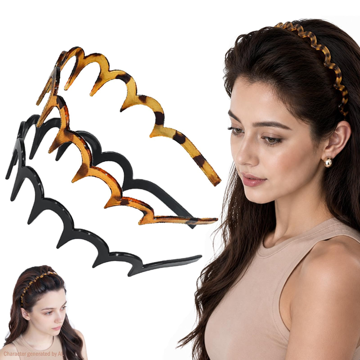 Vrose Flosi Zig Zag Headbands - U Shaped Hair Comb Headband with Slanted Rounded Teeth - Flexible Lightweight No Headache Hair Band Slicked Back Styling Accessories 90s Retro Y2K Gifts fr Women & Men