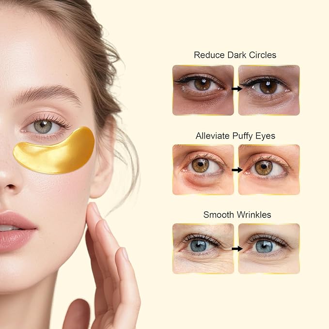 Permotary 30 Pairs Crystal Collagen Under Eye Mask, Gold Gel Collagen Eye Pad For Moisturizing, Reducing Dark Circles & Puffy Eyes (Gold)