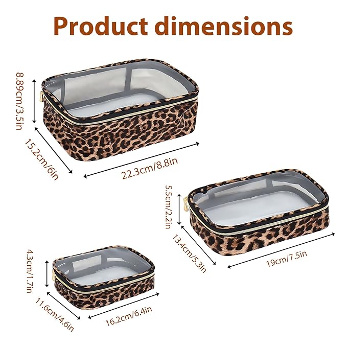 Clear Makeup Bags with Zipper, TSA Approved Travel Toiletry Bag, 3-Pack (Large, Medium & Small) Clear Cosmetic Bag, Waterproof Make Up Bag for Women, Car Bag Organizer & Car Organization Essentials
