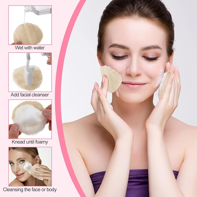 Bokon 50 Pcs Loofah Exfoliating Face Pads 2.36 Inches Round Natural Loofah Sponge Body Face Scrubber Remove Dead Skin Facial Pad Bulk for Bath Shower Spa Skin Cleaning Women Men (Beige)