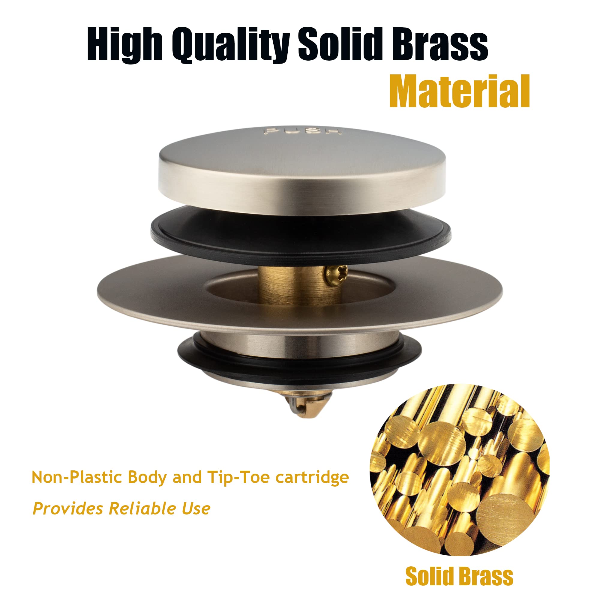 Artiwell Universal Tip Toe Bath Drain Stopper and Cover, Bathtub Drain Stopper, Replaces Lift and Turn, Tip-Toe and Trip Lever drains for Tub, EZ Installation and Clearing (Brushed Nickel)