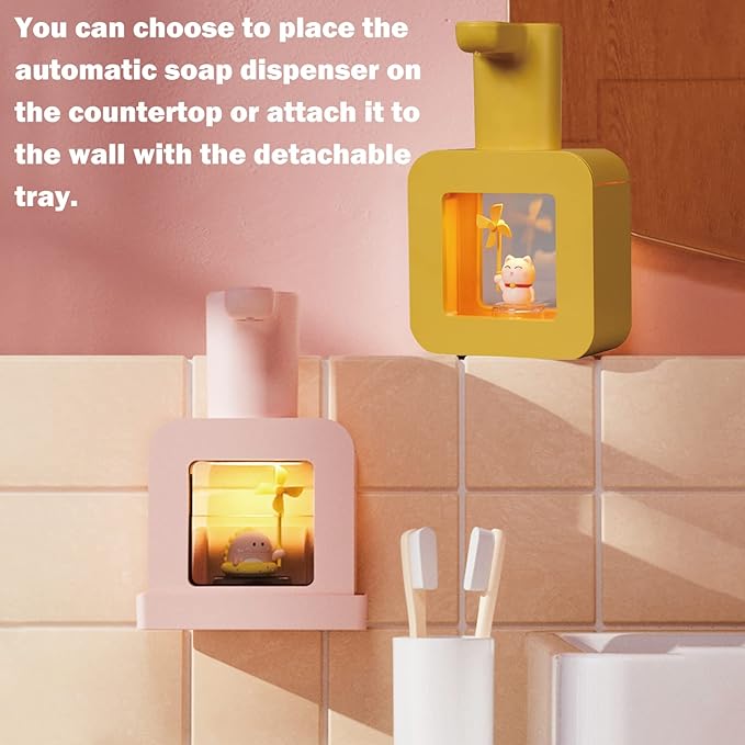 Cute Automatic Foam Soap Dispenser - Kids Touchless Hand Soap Dispenser,Wall Mount Waterproof USB Rechargeable, 13.5oz/ 400ml for Bathroom Countertop, Kitchen, Office, Hotel, Preschool Children