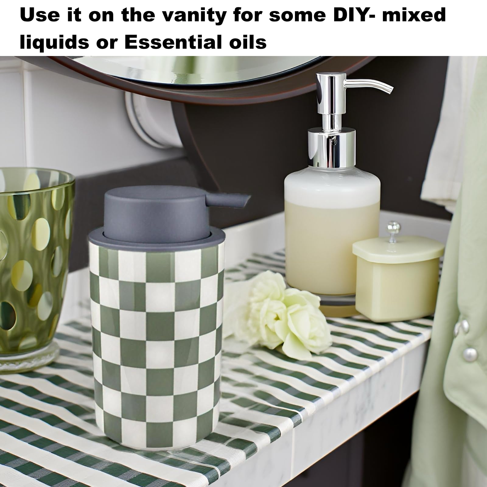 Foaming Soap Dispenser, Green Foam Hand Soap Dispenser for Bathroom/Kitchen Countertop, Ceramic Cute Modern Foamy Soap Bottle for Guest Bathrooms- Sage Green Bath Decor
