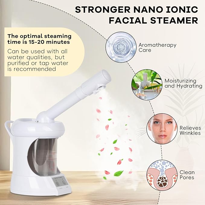lailelaodi Table Facial Steamer, Face Steamer with Extendable Arm Nano Ionic Steamer for Home Salon Spa or Personal Care