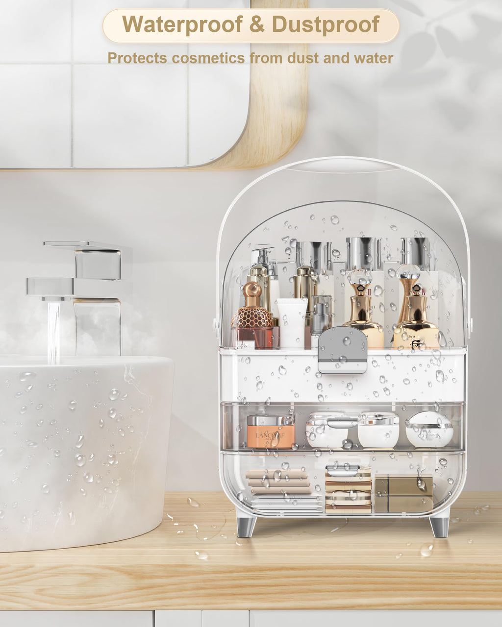 Makeup Organizer Countertop, Skincare Holder Bathroom Counter Organizer, Storage Box Cosmetic Display Cases, Teen Girl Gifts Make up Organizers (Sliver/Brush)
