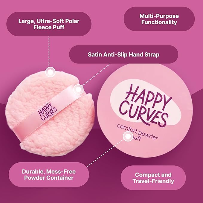 Happy Curves Dusting Powder Puff for All Day Sweat, Odor, & Chafe Defense, Body Powder Applicator (Powder Sold Separately)