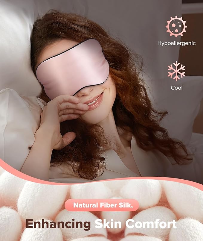 Silk Sleep Mask Light Blocking, LC-dolida Cooling Eye Mask for Sleeping Includes Silk and Gel Eye Masks for Migraine Dry Eye Women Men(Pink)