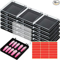 Landhoow 15 Pcs Press On Nail Boxes Nail Display Case with 30 Adhesive Tape, Artificial Press On Nail Container, Acrylic Storage Organizer(Black)