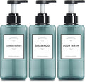 YACEYACE 25oz Set of 3 Clear Blue Refillable Pump Bottles, Shampoo & Soap Dispenser for Kitchen