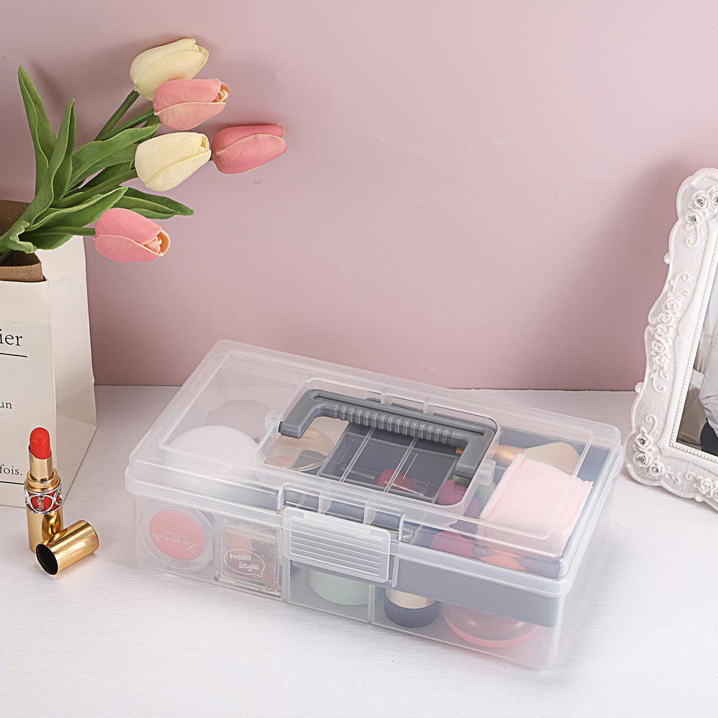 JUXYES Clear Art Craft Supply Storage Bin Sewing Box With Handle Lid