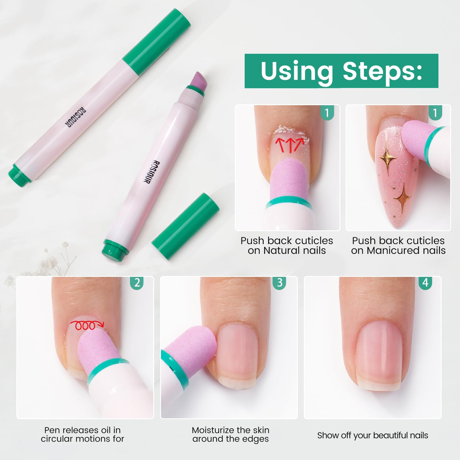 Cuticle Pusher Oil Pen for Nails, 3 in 1 Ceramic Cuticle Remover with Oil