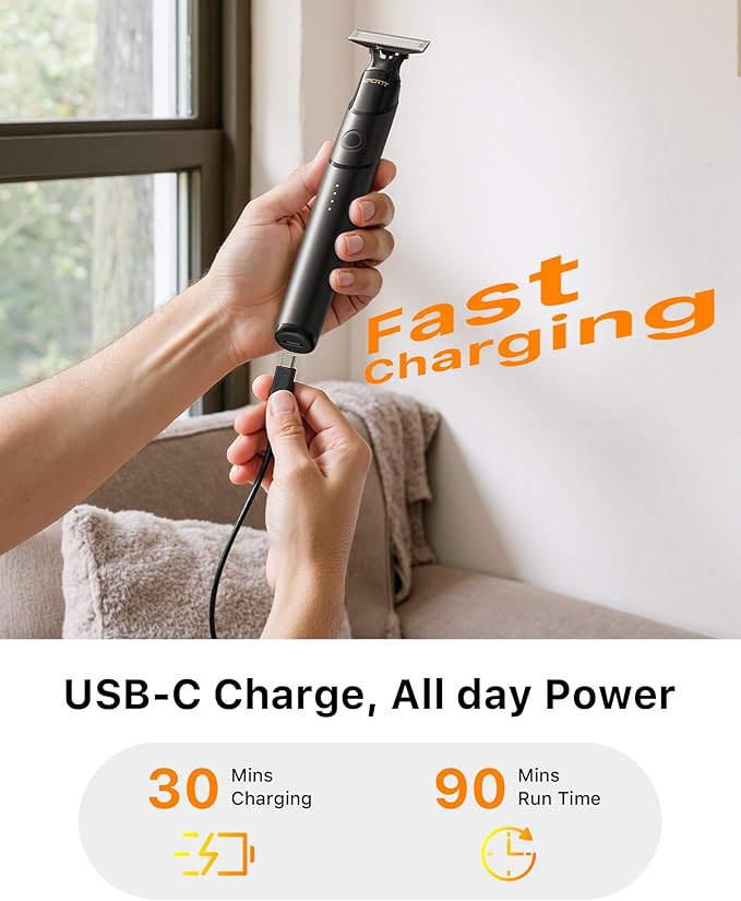 Trimcoo Men's Electic Beard Trimmer with 12-in-1 Rotating Combs - Professional Precision Styling,Magnetic Snap Blade, Wet/Dry Use, USB-C Fast Charge, Travel Friendly - Ideal for All Beard Styles