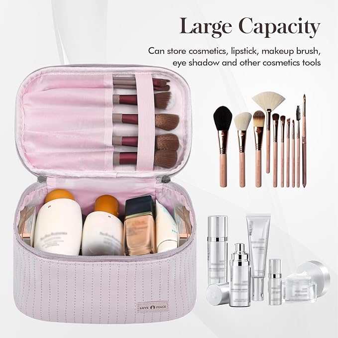 Yuilgdo Makeup Bag Travel Cosmetic Bag, Large Capacity Makeup Organizer Bag and Storage, Portable PU Leather Pouch Toiletry Bag Make up Organizer, Cosmetic Bags for Women