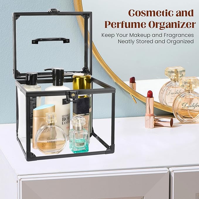Donghome Crown Box 7.9 x 6.7 x 7.5inch, Clear Acrylic Makeup box, Makeup Organizer, Large Capacity Transparent Display Case for Vanity,Bathroom Counter or Dresser