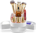 Masirs 360° Rotating Makeup Organizer – Small Acrylic Cosmetic Storage Caddy, 5 Compartments, Mini Lazy Susan for Vanity, Bathroom, Skincare, Brushes & Lipsticks, Square White