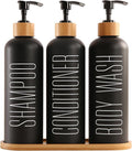 Prus Waso Shampoo and Conditioner Dispenser with Bamboo Pumps & Tray, Perfect for Bathroom Essentials for New Home (Black)
