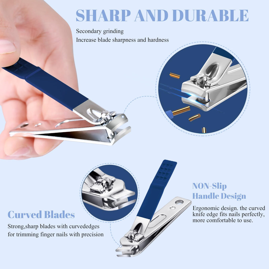 Manicure Set Pedicure Kit Nail Clippers Set Fingernail Clipper Set Ingrown Toenail Nail Kit Scissor Nail Trimmer Kit 18 Pieces Women and Men’s Care Grooming Tools with Fine Case (Dark Blue_18 Pieces)
