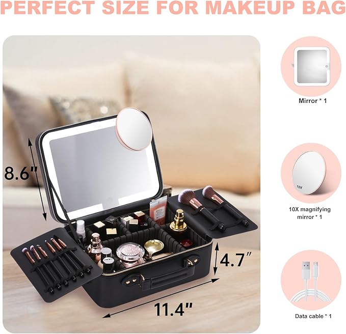 Mocado Travel Makeup Bag with Mirror Makeup Case with Brushes Dividers