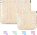 MXXUUOOM 2 Pack Small Makeup Bag for Purse Leather Cosmetic Pouch Organizer, Snap Closure Holographic Woven Makeup Bag, Mini Lipstick Coin Pouch, Travel Makeup Organizer for Women yellow