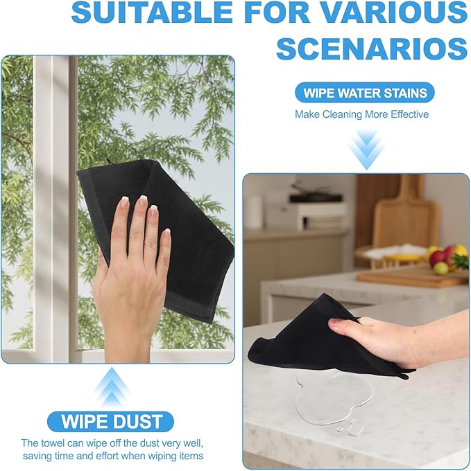 6 Pack Microfiber Wash Cloth, 12x12 Inch Highly Absorbent and Soft Feel Fingertip Towels, Machine Washable Washcloths for Bathroom, Gym, Hotel, Spa and Kitchen, Black