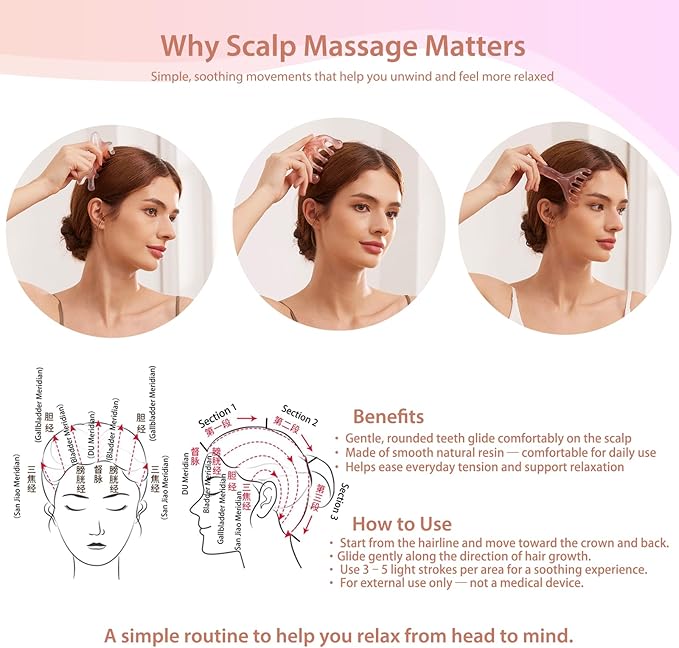 Papipapiqiao 3 Pack Head Massager & Scalp Comb - Manual Scalp Massager with Gua Sha Comb for Scalp Relaxation, Tension Relief, Resin Head Scratcher Stress Relief Tool for Women Men