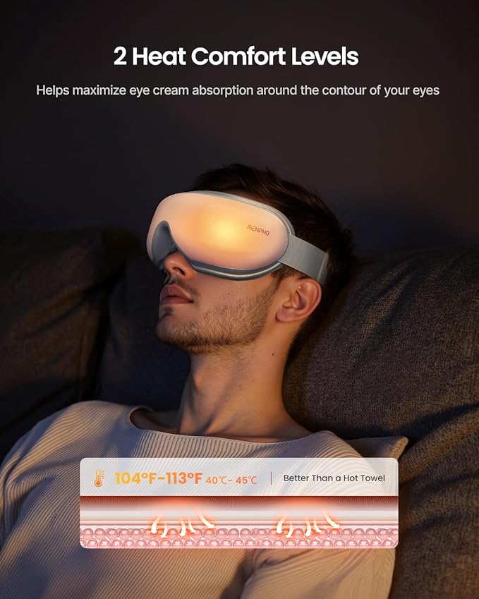 RENPHO Eye Massager with Heat, FSA Eligible HSA,Gifts for Men,Women,Eyeris 1 Eye Massager with Remote, Sleep Mask for Relieves Head Tension, Soothe & Refresh, Enhance Rest, White