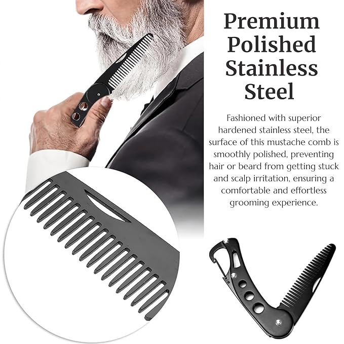 KINTEGOOD Stainless Steel Folding Beard Comb Mustache Comb Beard Grooming