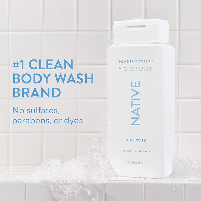 Native Body Wash for Men & Women, Seasonal | Sulfate, Paraben, and Dye Free, with Naturally Derived Clean Ingredients Leaving Skin Soft and Hydrating, Powder & Cotton 18 oz