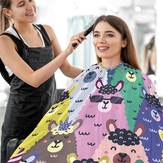 Visesunny Barber Cape - Funny Llama Pattern Polyester Hair Cutting Salon Apron Anti-Static Water-Resistant Shaving Bib