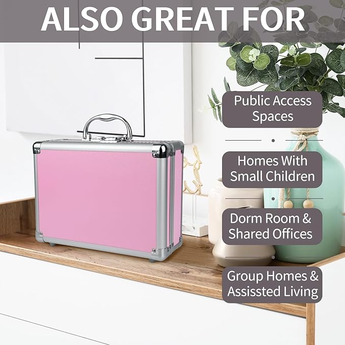 HUONIC Large Portable Cosmetic Box with 6 Accessories, Aluminum Makeup Storage Lock Case. 11.2 X 8 X 3.9 Inches, Great Gift for Women. (Pink)