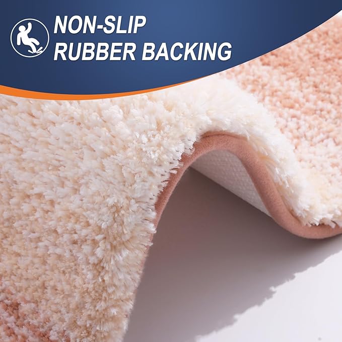 OLANLY Bathroom Rug Set 2 Piece, Soft Absorbent Microfiber Bath Mats and U-Shaped Contour Toilet Rug, Non-Slip, Machine Wash Dry, Plush Shaggy Bath Mats for Bathroom (24"x16"+24"x20", Peach)